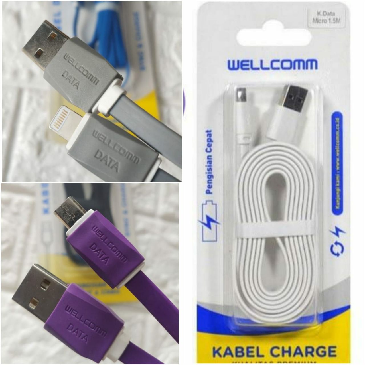 KABEL DATA WELLCOMM FLAT MICRO 1.5M + PACKING